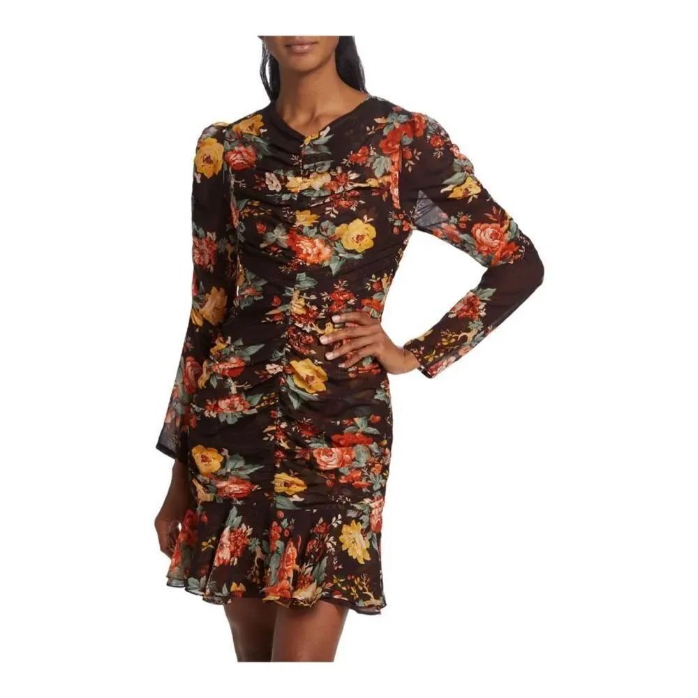 Veronica Beard 100% silk Hedera Floral Mini ruched Dress back zipper size 12 NWO